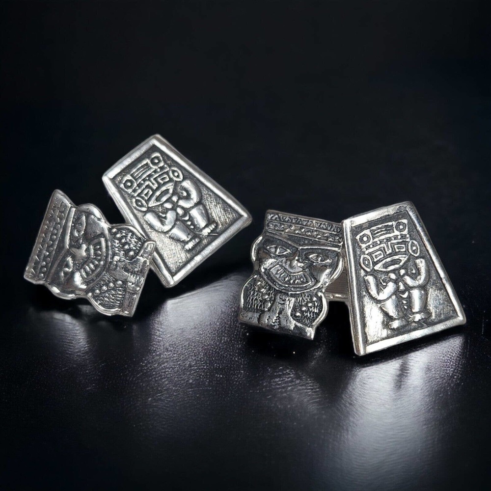 Mayan Silver Cufflinks 900 Chain Link Style Double Sided Gift Mens Aztec Mexico